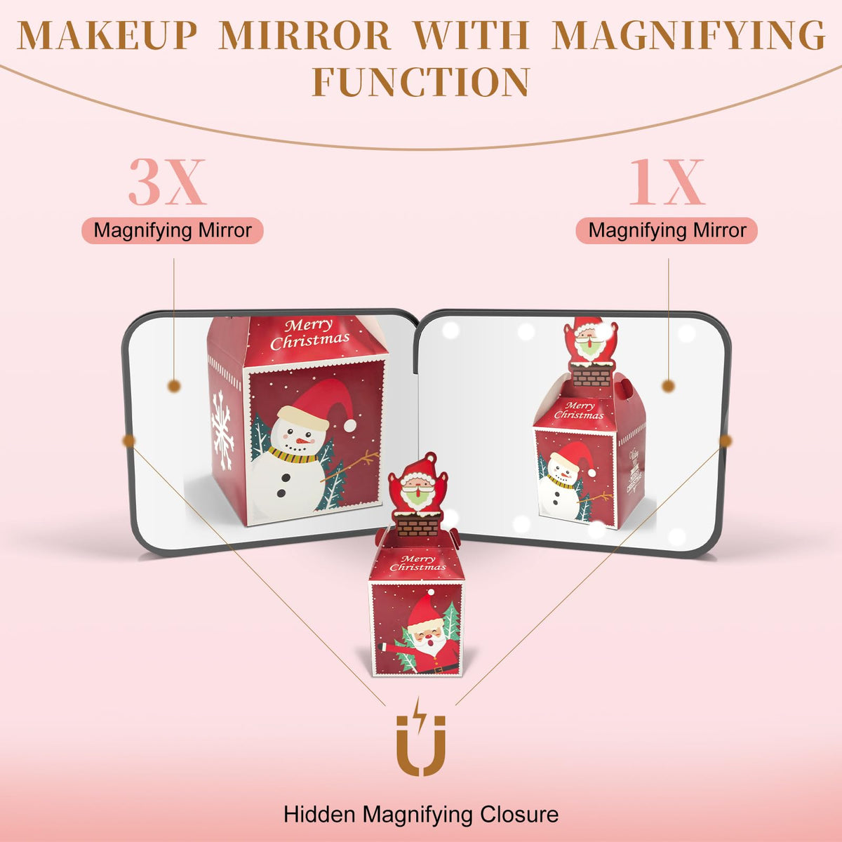 Kakuje Compact Mirror, 1X/3X Magnification LED Pocket Mirror with Nternal BIattery, Mini Mirror for Purse, Pocket,Travel and Present
