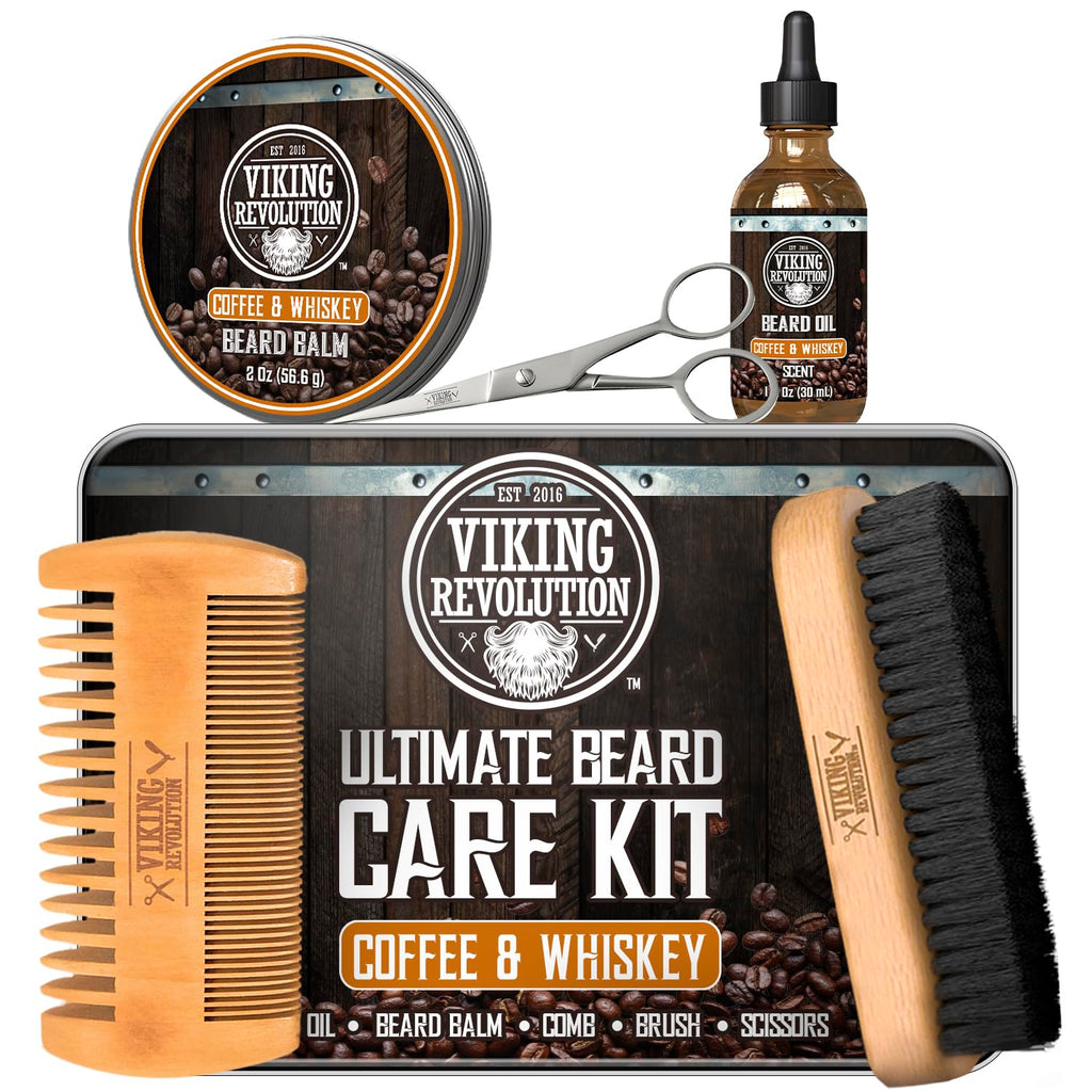 Beard Growth Kit - Oil, Balm, Serum, Derma Roller & Wooden Comb for Beard & Mustache Growth