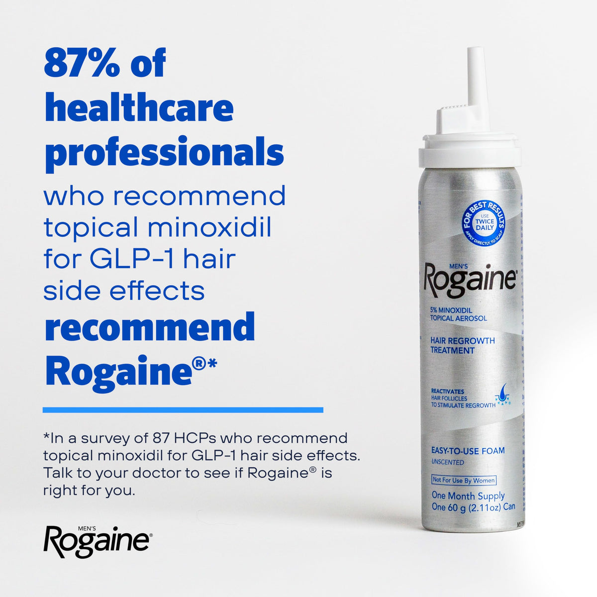 Men’s Rogaine 5% Minoxidil for Men Foam, Clinically Proven Regrowth for Thinning Hair, Topical Hair Loss Treatment, Unscented Topical Aerosol, Results in 8–16 Weeks, 3-Month Supply, 3 x 2.11 oz