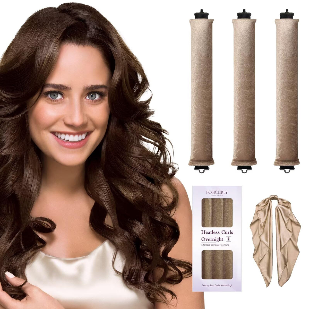 Heatless Curls Overnight Hair Curlers - 4 Pcs No-Heat Curling Rod to Sleep In,Velvet Hair Rollers with Satin Wrap