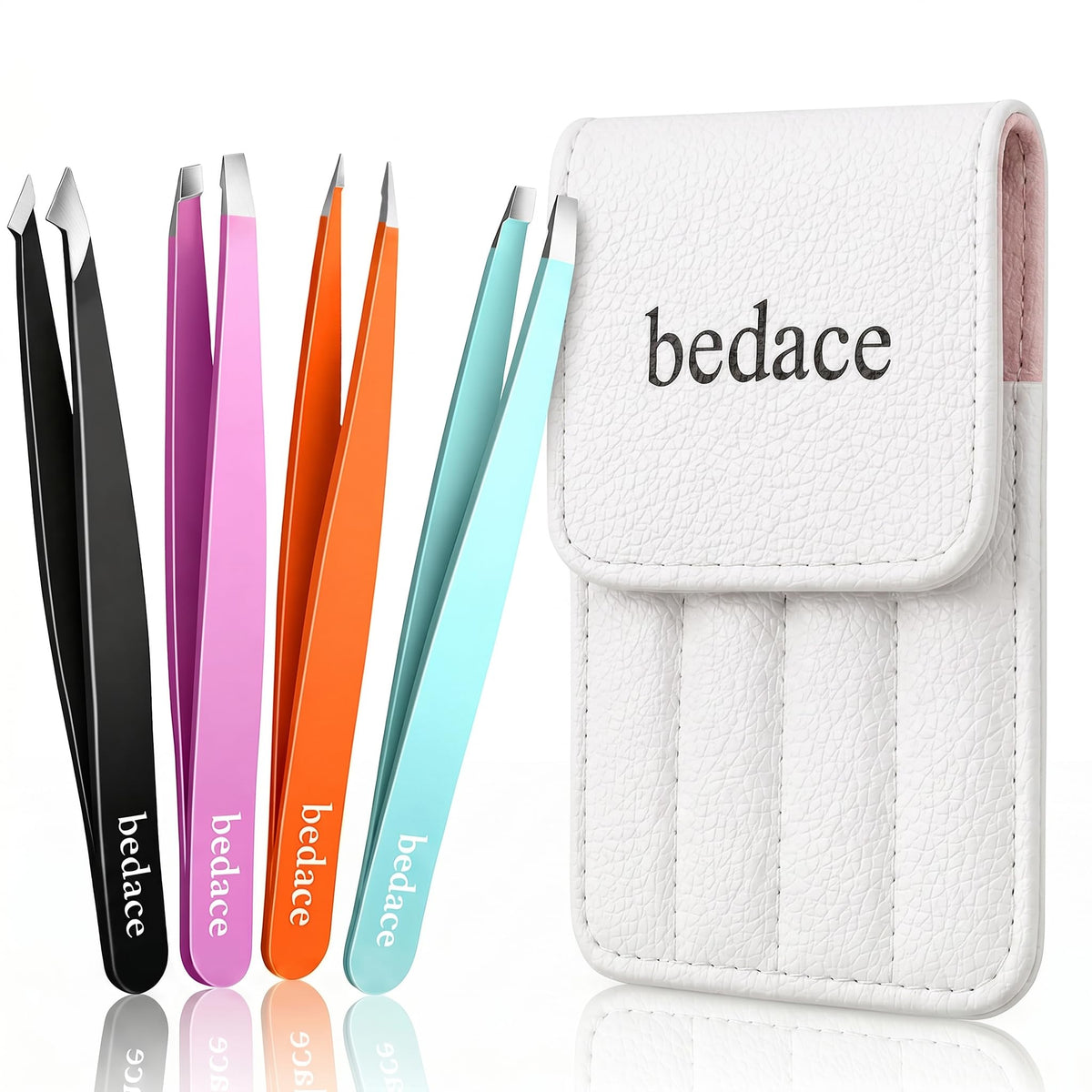 BEDACE Tweezers for Women and Men Facial Hair,Thickened 430 Stainless Steel High Precision and Comfort Slant point Flat Hook tweezer for Eyebrows Ingrown Hair