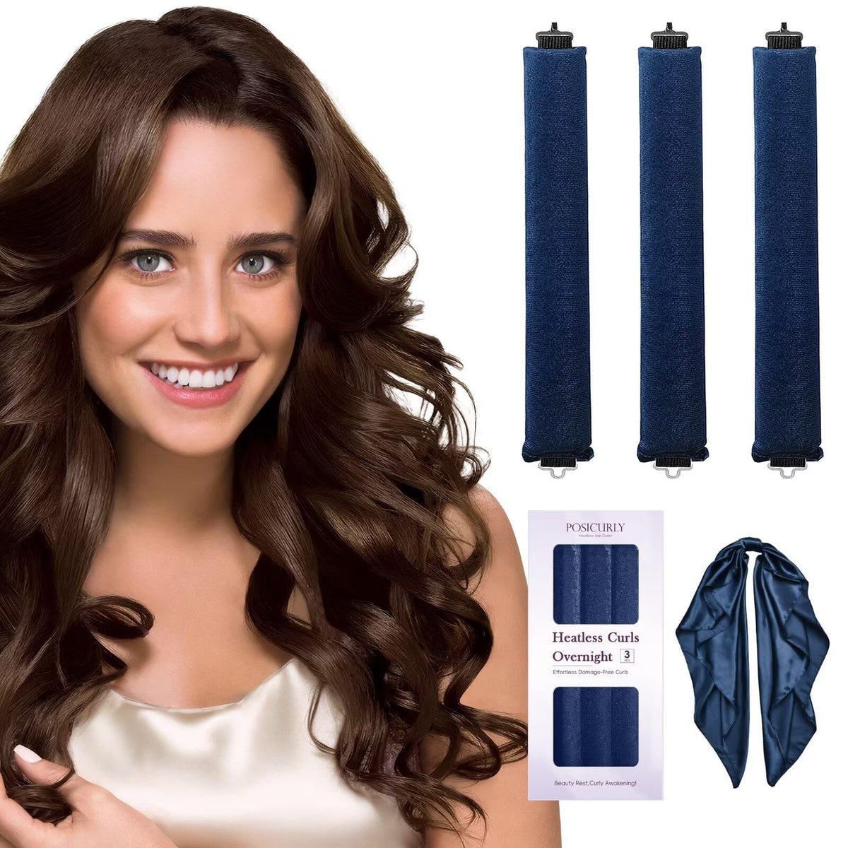 Heatless Curls Overnight Hair Curlers - 4 Pcs No-Heat Curling Rod to Sleep In,Velvet Hair Rollers with Satin Wrap