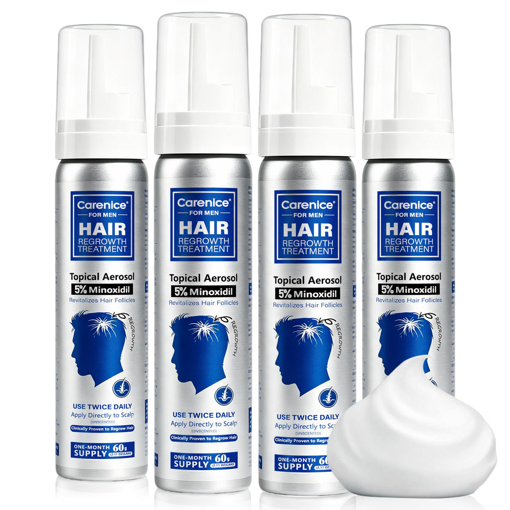 CARENICE Men's 5% Topical Minoxidil Aerosol Foam Unscented, Biotin Infused Hair Beard Growth Treatment for Thicker Fuller Hair, Comparable to Rogaine Active Ingredient