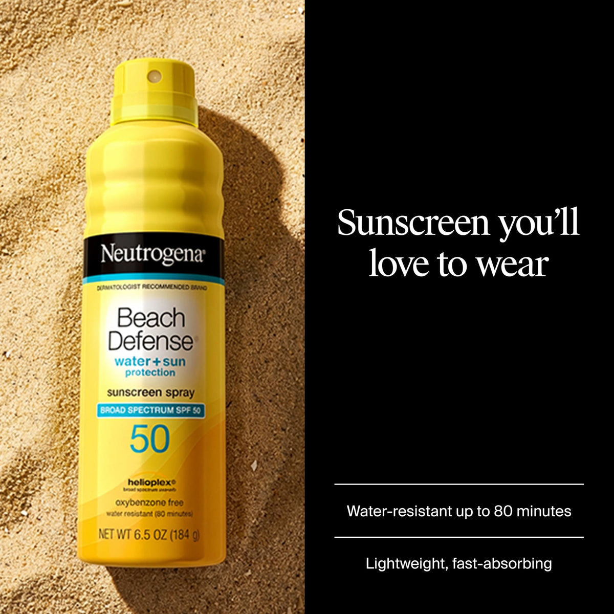 Neutrogena Beach Defense Sunscreen Spray SPF 50, Hawaii Reef Act 104 Compliant, Octinoxate & Oxybenzone Free, Broad Spectrum, Fast Absorbing & Lightweight, Face and Body Sunscreen, 6.5 Oz