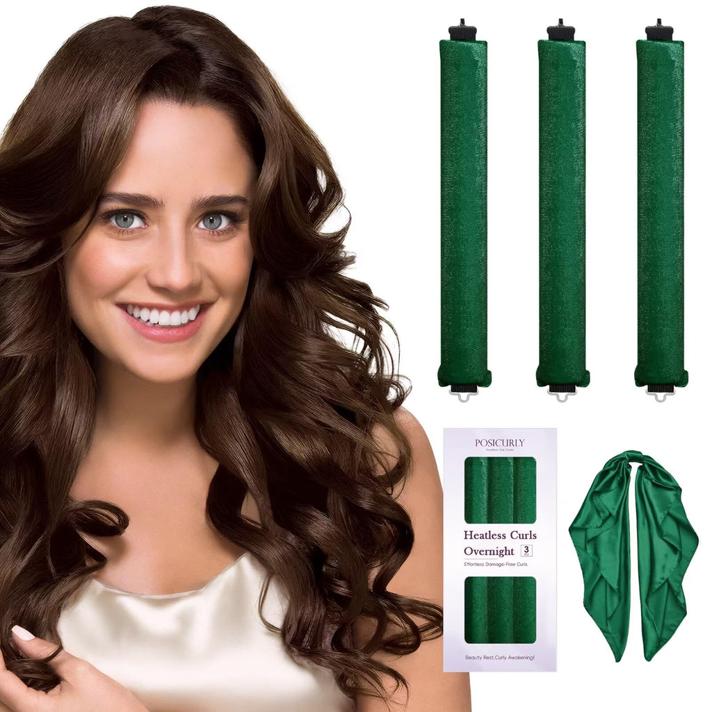 Heatless Curls Overnight Hair Curlers - 4 Pcs No-Heat Curling Rod to Sleep In,Velvet Hair Rollers with Satin Wrap