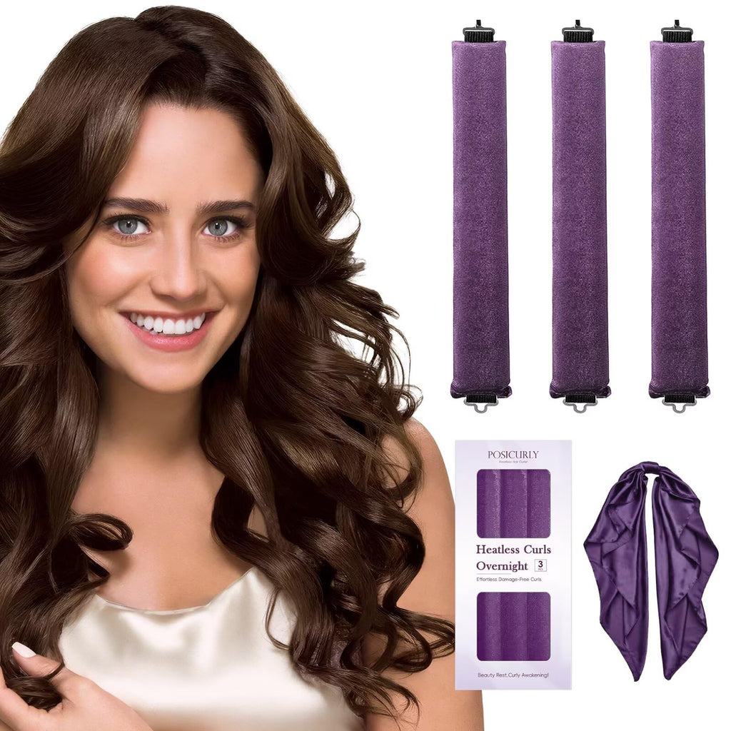 Heatless Curls Overnight Hair Curlers - 4 Pcs No-Heat Curling Rod to Sleep In,Velvet Hair Rollers with Satin Wrap