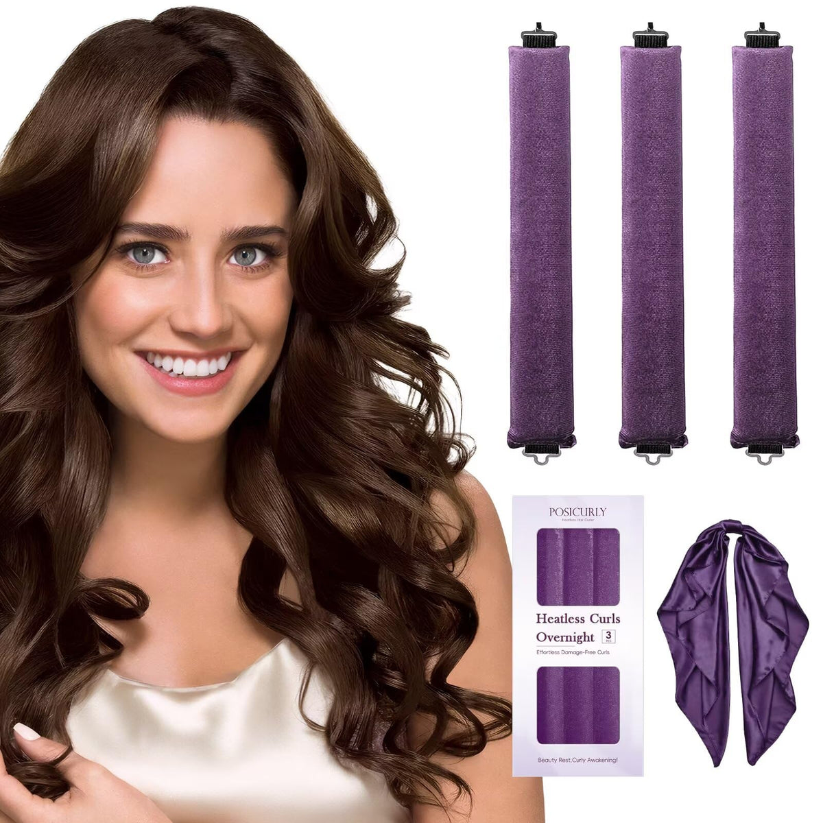 Heatless Curls Overnight Hair Curlers - 4 Pcs No-Heat Curling Rod to Sleep In,Velvet Hair Rollers with Satin Wrap