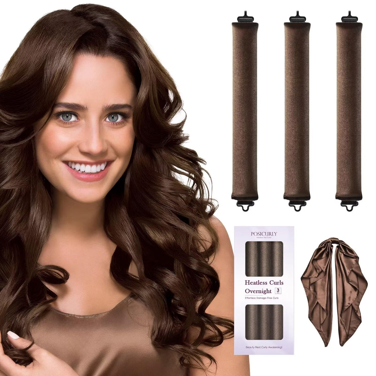 Heatless Curls Overnight Hair Curlers - 4 Pcs No-Heat Curling Rod to Sleep In,Velvet Hair Rollers with Satin Wrap
