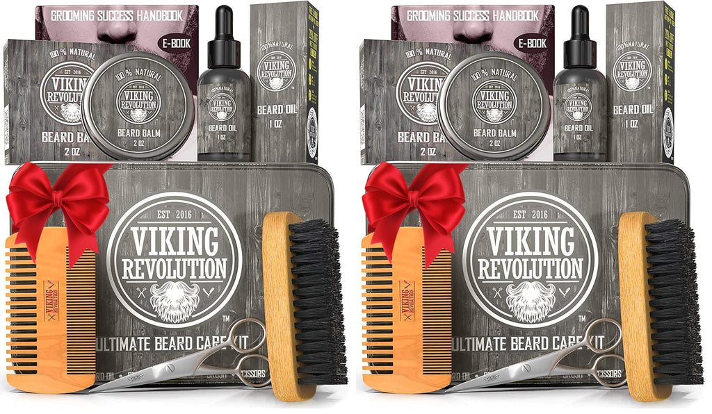 Beard Growth Kit - Oil, Balm, Serum, Derma Roller & Wooden Comb for Beard & Mustache Growth