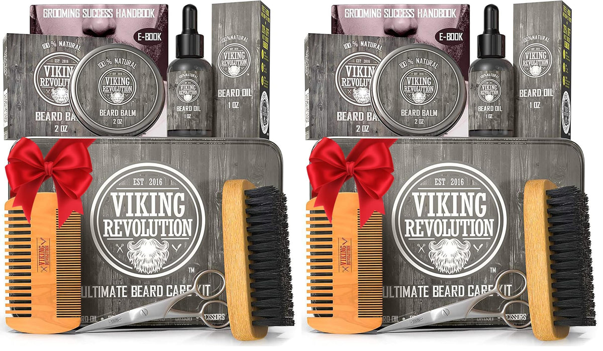 Beard Growth Kit - Oil, Balm, Serum, Derma Roller & Wooden Comb for Beard & Mustache Growth