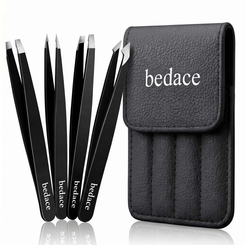 BEDACE Tweezers for Women and Men Facial Hair,Thickened 430 Stainless Steel High Precision and Comfort Slant point Flat Hook tweezer for Eyebrows Ingrown Hair