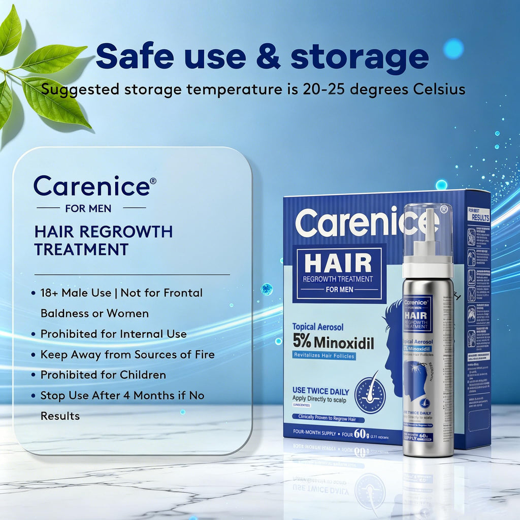 CARENICE Men's 5% Topical Minoxidil Aerosol Foam Unscented, Biotin Infused Hair Beard Growth Treatment for Thicker Fuller Hair, Comparable to Rogaine Active Ingredient