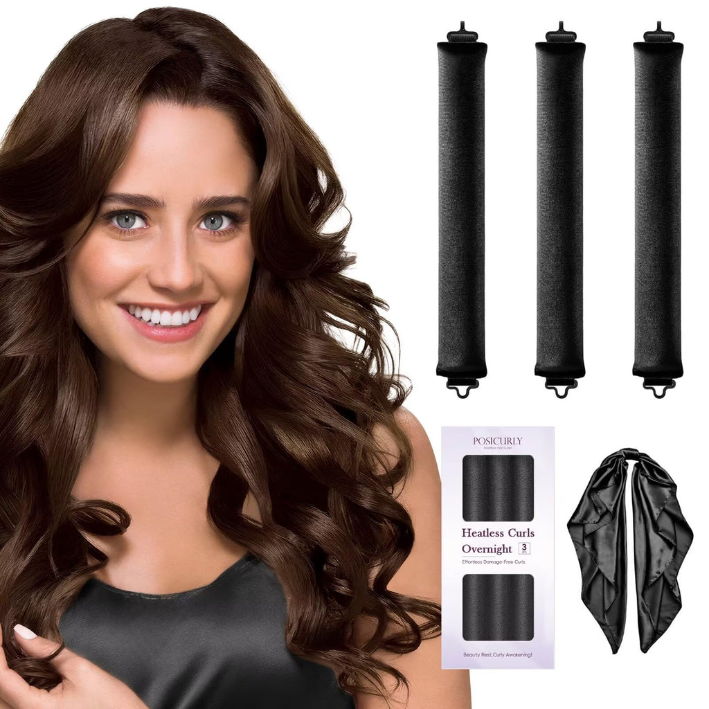 Heatless Curls Overnight Hair Curlers - 4 Pcs No-Heat Curling Rod to Sleep In,Velvet Hair Rollers with Satin Wrap