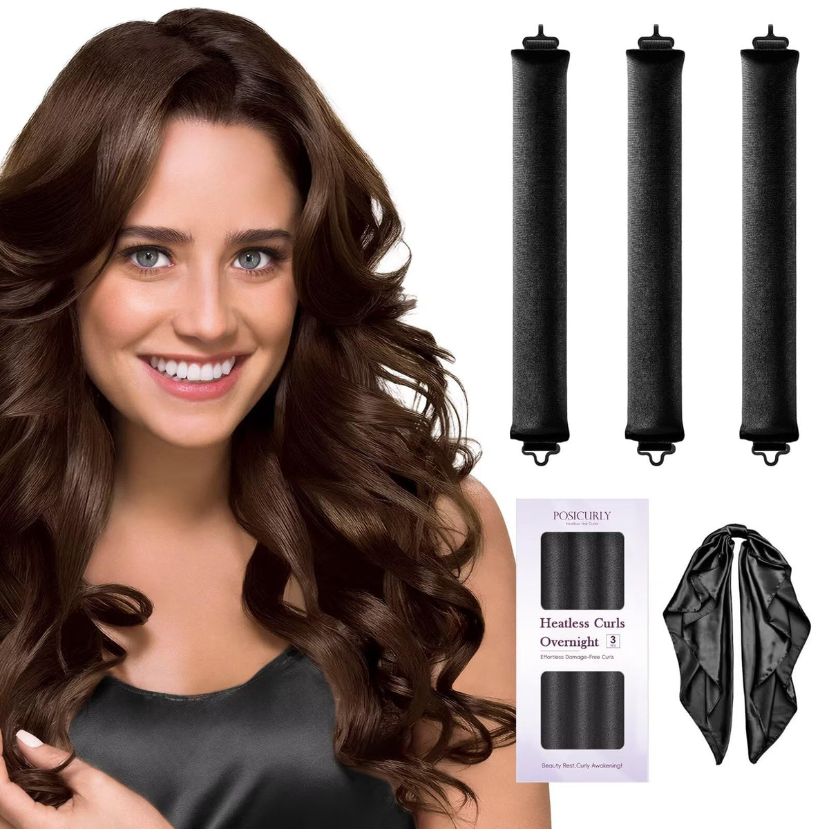 Heatless Curls Overnight Hair Curlers - 4 Pcs No-Heat Curling Rod to Sleep In,Velvet Hair Rollers with Satin Wrap